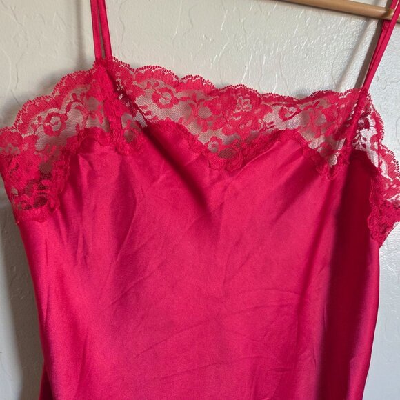 Victoria's Secret Angels Lace Trim Satin Cami Slip Dress Red Sz Medium Coquette - Picture 6 of 12